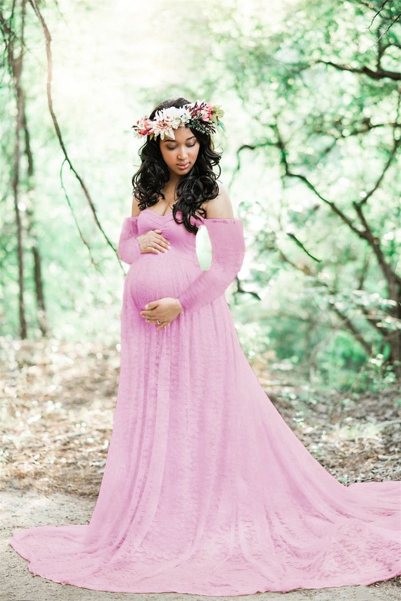 2019 Lace Maxi Gown Photography Props Pregnancy Dress For Baby Shower Gift Long Sleeve Dresses Photo Shoot From