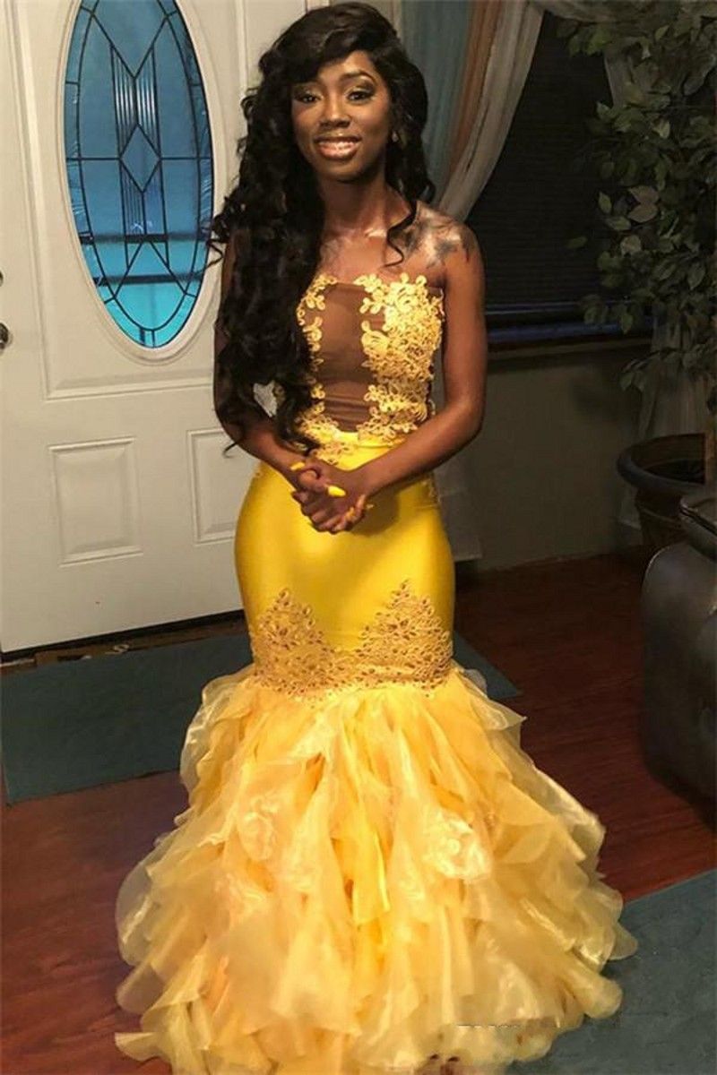 strapless yellow prom dress