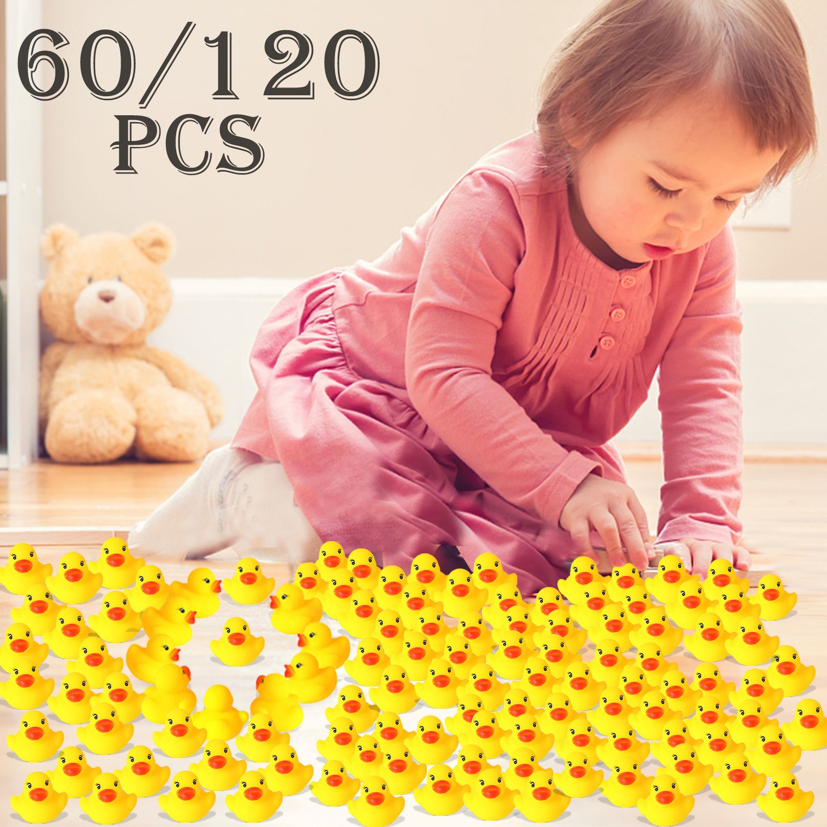 60PCS For Baby Bathtime Water Playing Toys Mini Yellow Rubber Ducks Shower Decor