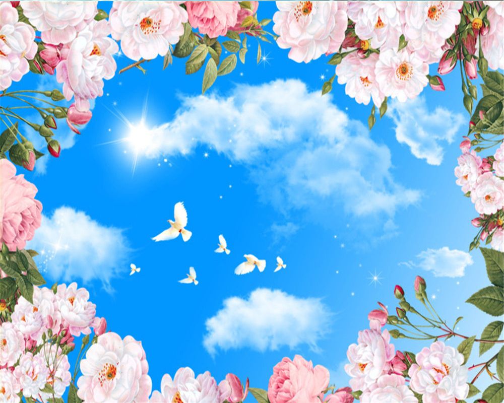Fondo de pantalla 3D cielo hermoso flores cielo paisaje personalizado romántico hd flores seda mural fondo de pantalla Fondo de pantalla 3D cielo hermoso flores cielo paisaje personalizado romántico hd flores seda mural fondo de pantalla