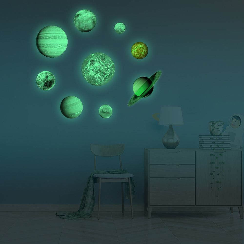 Kids Room Wall Stickers Glow In The Dark Planet Solar System Sun Earth Glowing Planets Ceiling Nursery Bedroom Wallpaper For Boys And Girls Decor Wall