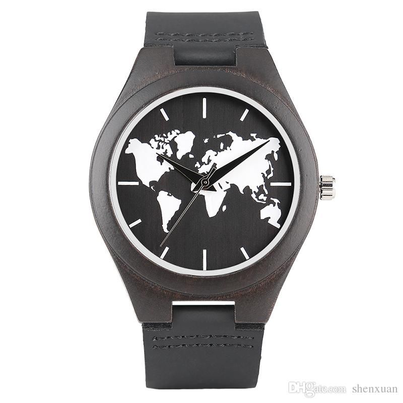 Creative Wooden Watch Boy Handmade Quartz Wrist Watch Black Map Bamboo Watches Men Valentines Gift Genuine Leather Strap Sale Watch Online Watches For Sale From Shenxuan 15 7 Dhgate Com