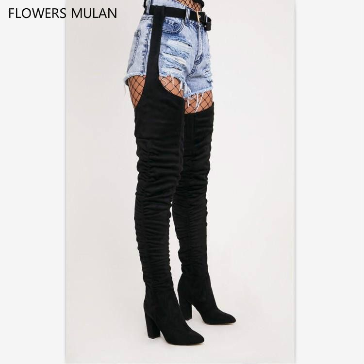 suede belt thigh high boots