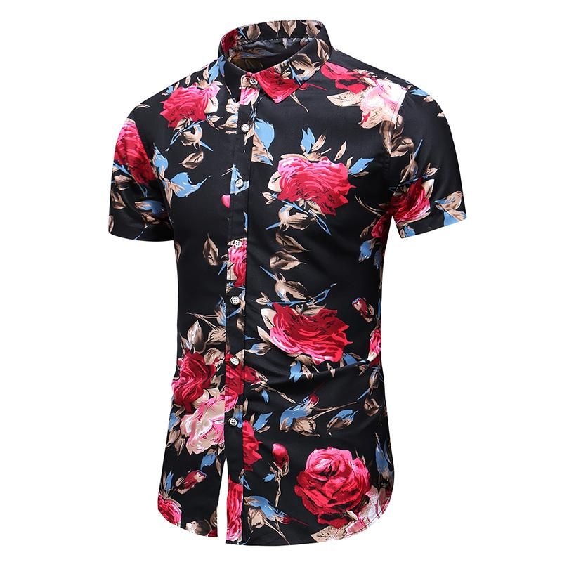 camisa manga corta flores hombre