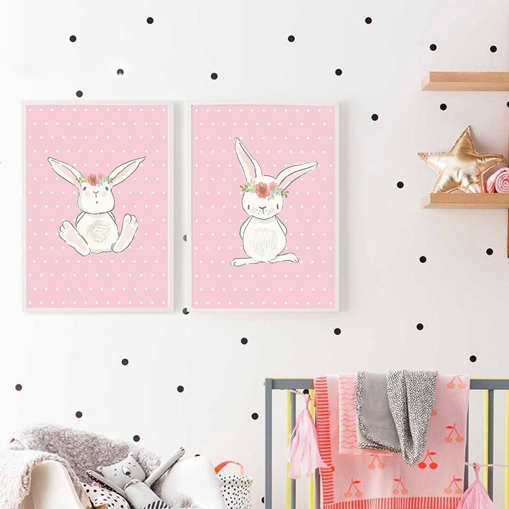 Cartoon Rabbit Heart Canvas Poster Nursery Art Print Girls Baby Room Decoration