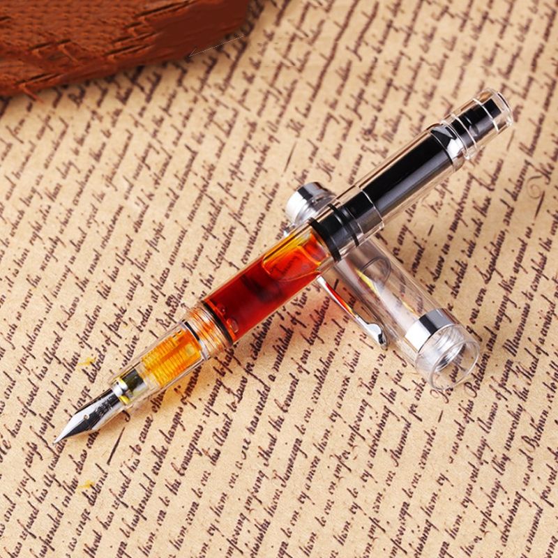 2019 Wing Sung 618 Piston Transparent Fountain Pen Fine 0.5mm Nib Silver Clip 