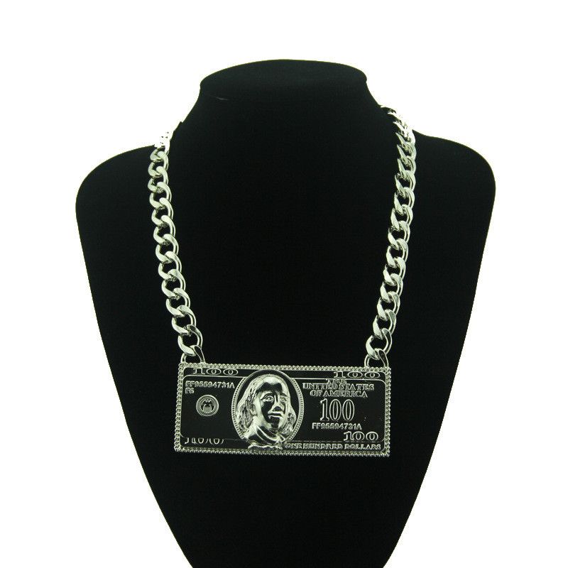 2018 Nuevo collar hombre forma de billete de joyería de hip hop con aleación con