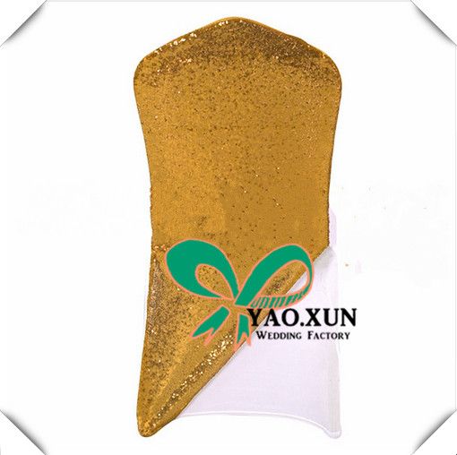 New Desgin Gold Spandex Chair Cap Hood Back Sequin Fabric Chair