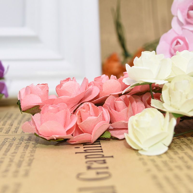 144PCS Mini Flower Head Artificial Paper Flowers Rose For Wedding Party Decor LB 