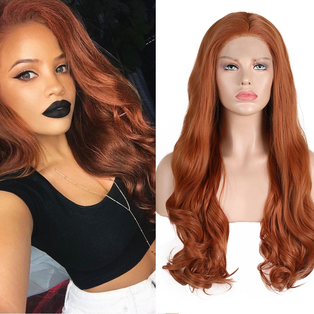 Copper Red Color Long Synthetic Lace Front Wig 13*4 Glueless Swiss Lace