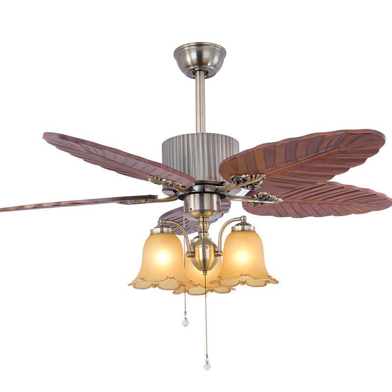 compre tallado en madera abanico de hojas de luz salon comedor dormitorio ventilador de techo decorativo luz de control remoto de la lampara led