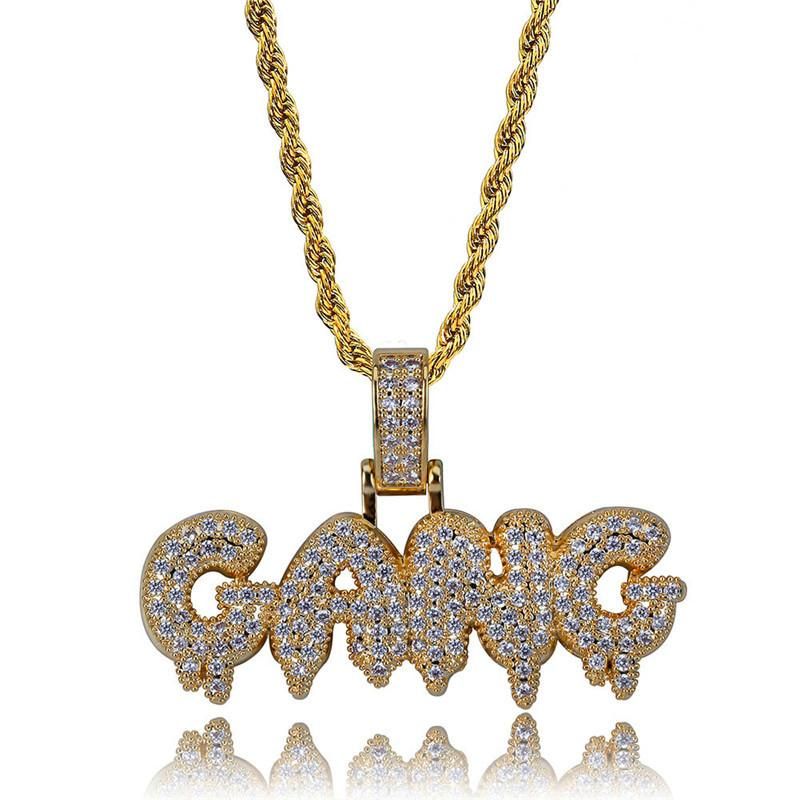 Wholesale Letters GANG Pendant Necklaces For Men Real Gold Plated Mens