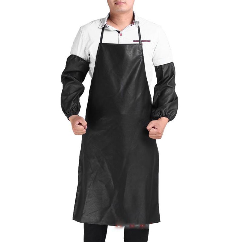 Waterproof Men Stain Resistant Leather Aprons Kitchen Dishwashing BBQ