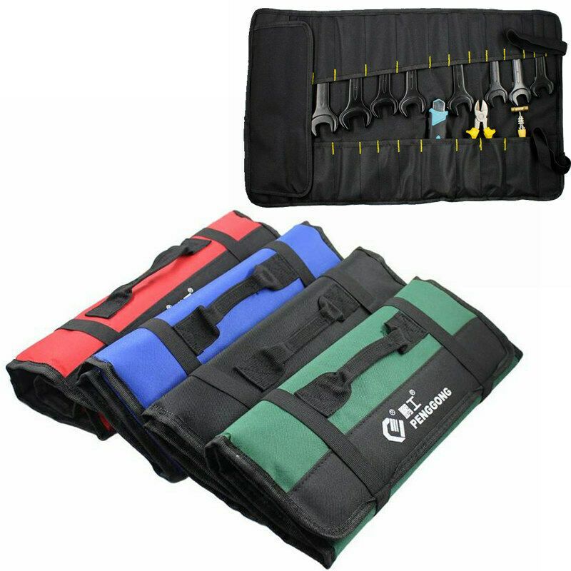 QUALITY CANVAS TOOL ROLL Pocket Spanner Wrench Tool Storage Bag Case Fold Up