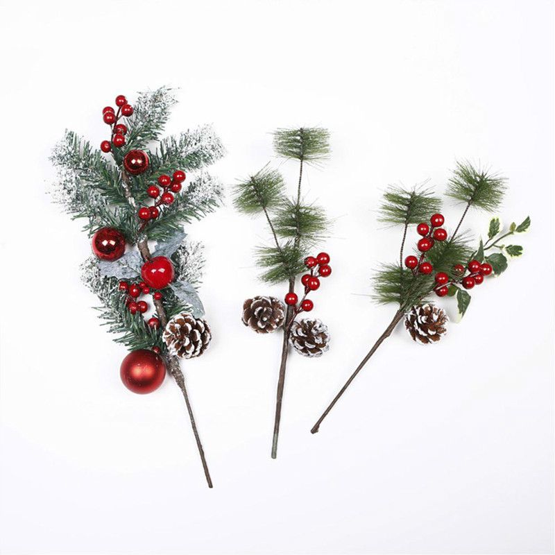 Red Berry Stems Artificial Pine Picks Christmas Tree Xmas Flower Party Decor