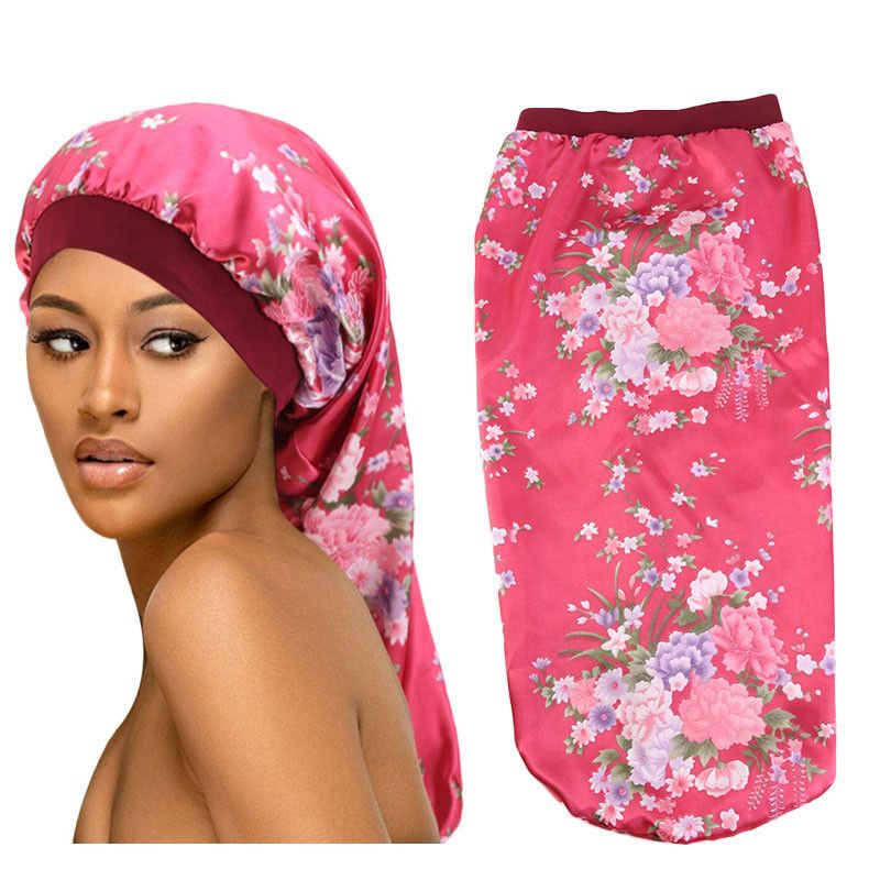 USA Women Silky Long Satin Bonnet Sleep Cap High Hair Band Nightcap Chemo Caps 