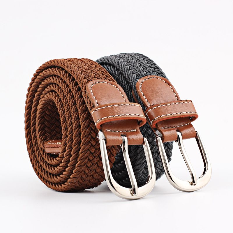 Men Women Casual Knitted Pin Buckle Belt Woven Canvas Elastic Stretch Belts Plain bing Canvas