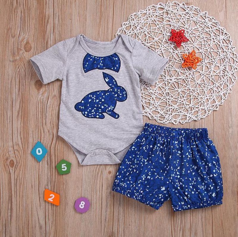 2020 Easter Baby Outfits Infant Boy Rabbit Romper Blue Shorts Sets