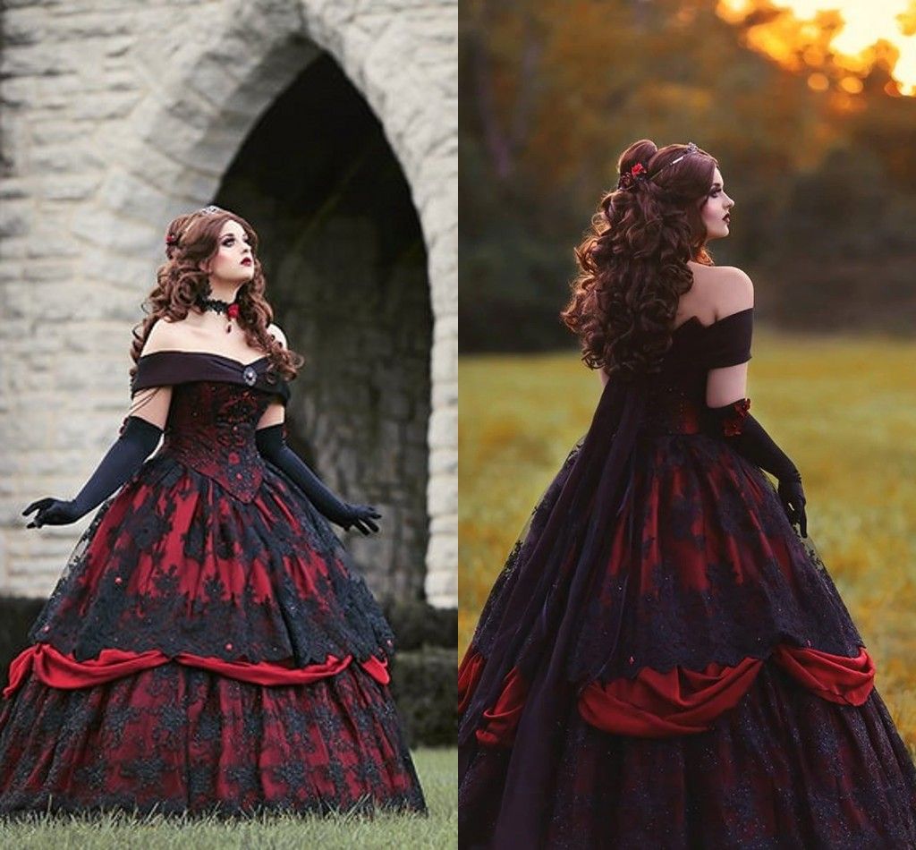 Acquistare Abiti Da Sposa In Pizzo Rosso E Nero Vintage 2022 Due Strati  Gonna Fuori Dalla Spalla Strass Principessa Abito Da Sposa Vestidos De  Novia Economico | Consegna Veloce E Qualità | It.Dhgate
