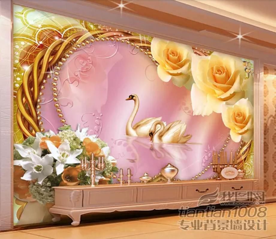 Fondo de pantalla personalizado Fondos de pantalla de cisne rosa 3d para sala de estar TV telón de fondo papel tapiz mural 3d Fondo de pantalla personalizado Fondos de pantalla de cisne rosa 3d para sala de estar TV telón de fondo papel tapiz mural 3d