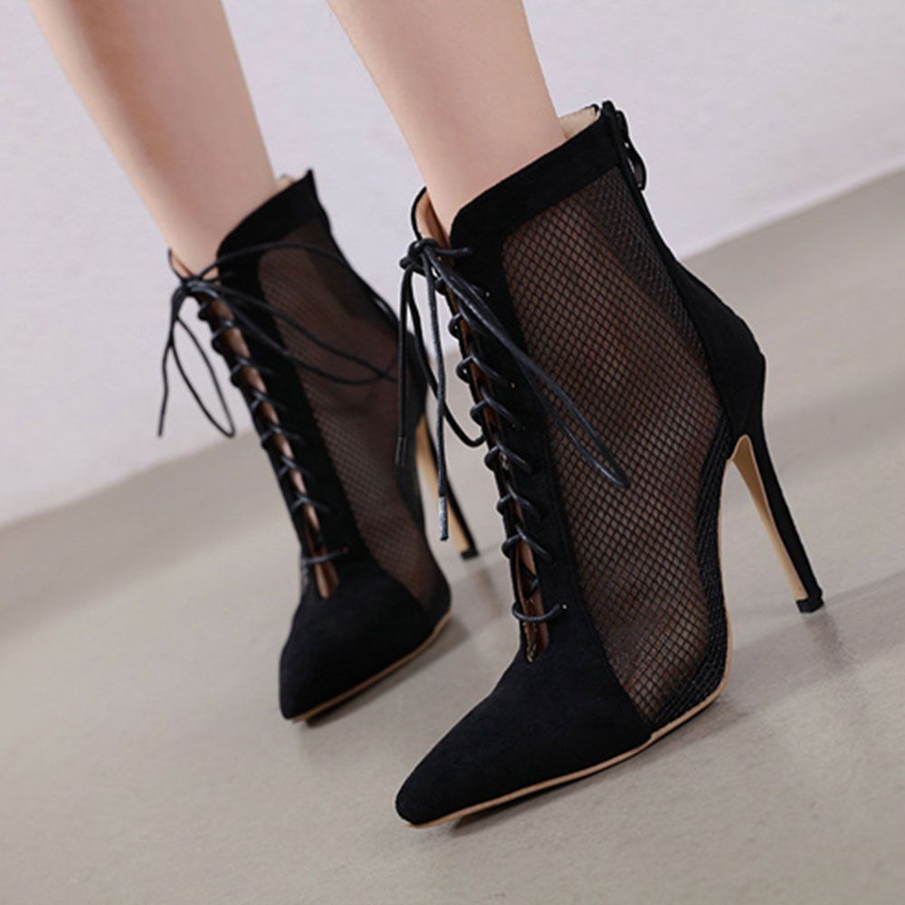 mesh lace up heels