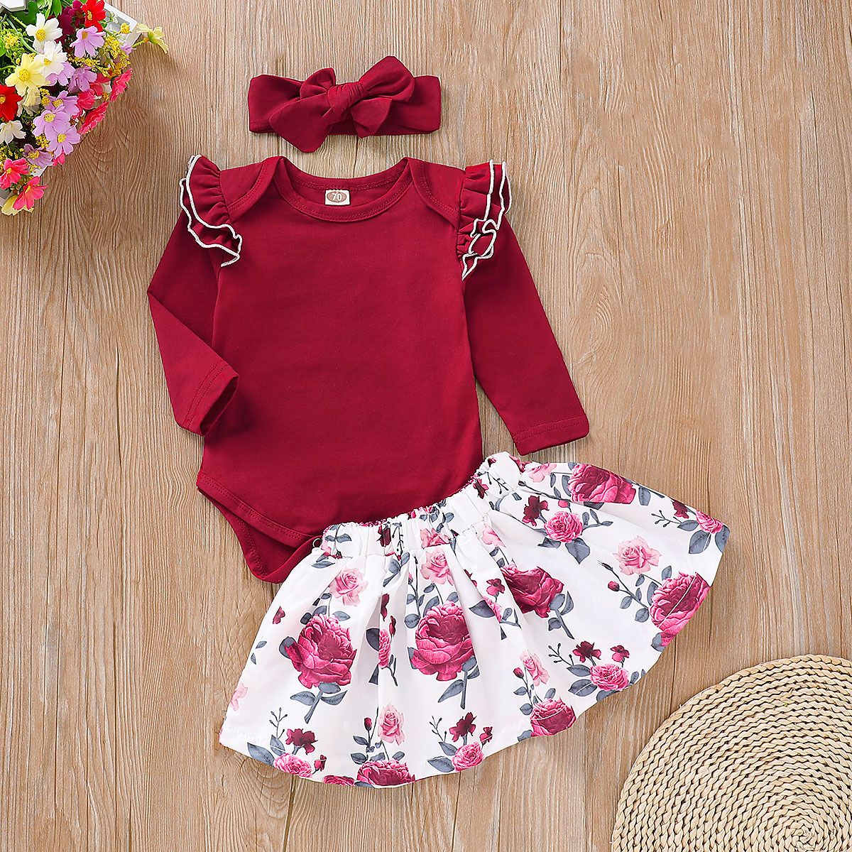 XOXO Girls 3 Piece Top and Skirt Set with Headband