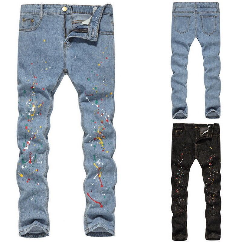 2020 Stylish Mens Light Blue Ripped Destroyed Jeans Straight Slim Fit