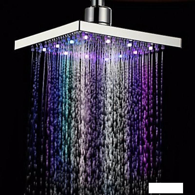 6 inch temperature sensor 3 Color Square Bathroom LED Rain Top Shower Head US
