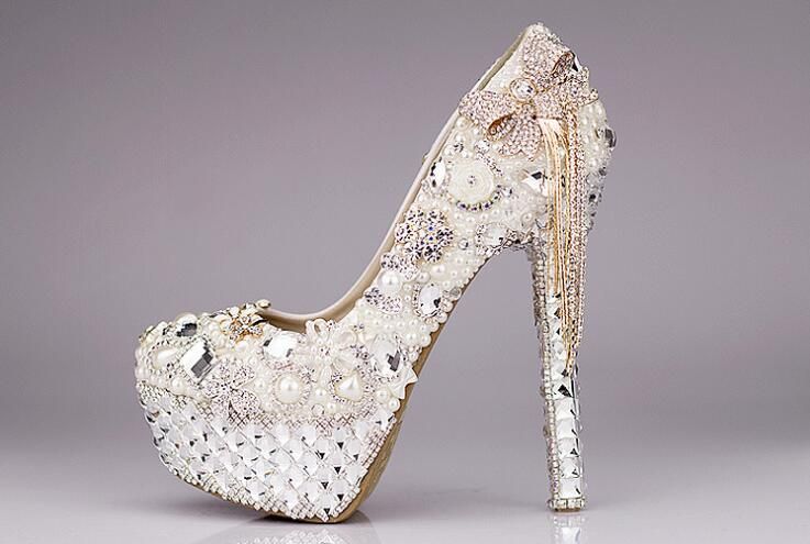 Compra Alta Calidad Lujosos Cristales Elegantes Y Perlas Vestido De Novia  Zapatos Nupciales Cristal Diamante Zapatos De Tacón Bajo Mujer Dama Zapatos  De Vestido Barato | Entrega Rápida Y Calidad | Es.Dhgate