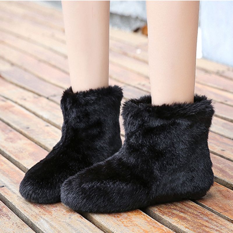 1 Pair Women's Ladies Non-Slip Flat Shoes Comfortable Warm Winter Fluffy Leather