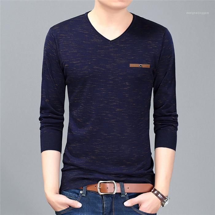 V Neck Men Long Sleeve Casual Clothes Loose Men Sweater Plus Size ...