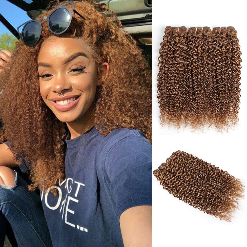 30 Light Golden Brown Peruvian Virgin Curly Human Hair Weave Bundles Jerry Curl 3 Or 4 Bundles 16 24 Inch Remy Human Hair Extensions Human Hair