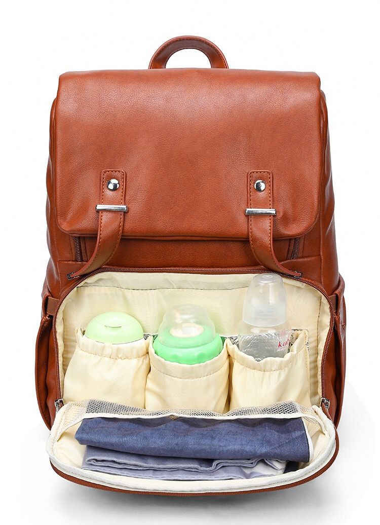 Bolsas De PañAles De Gran Capacidad Cuero De PU Mamá-Marrón Bolsas De PañAles De Gran Capacidad Cuero De PU Mamá-Marrón