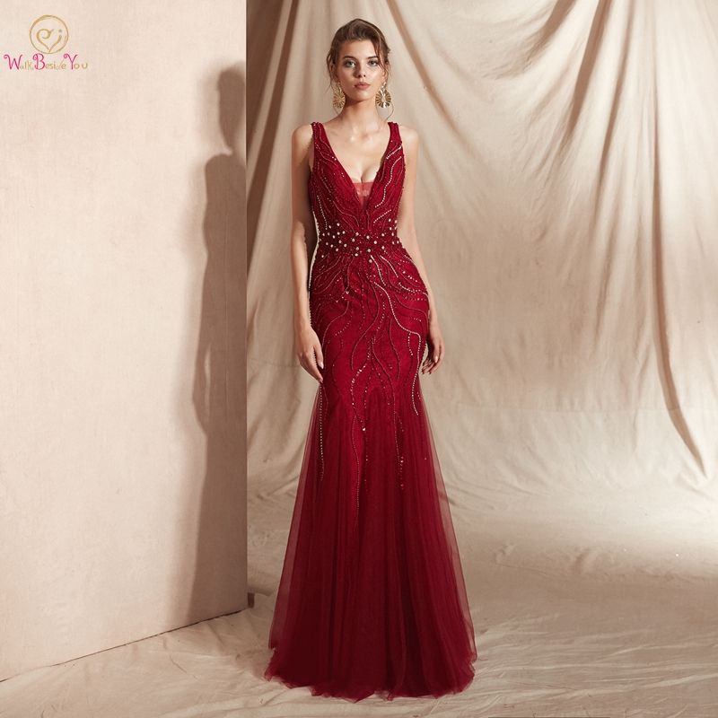 wine red floor length dress