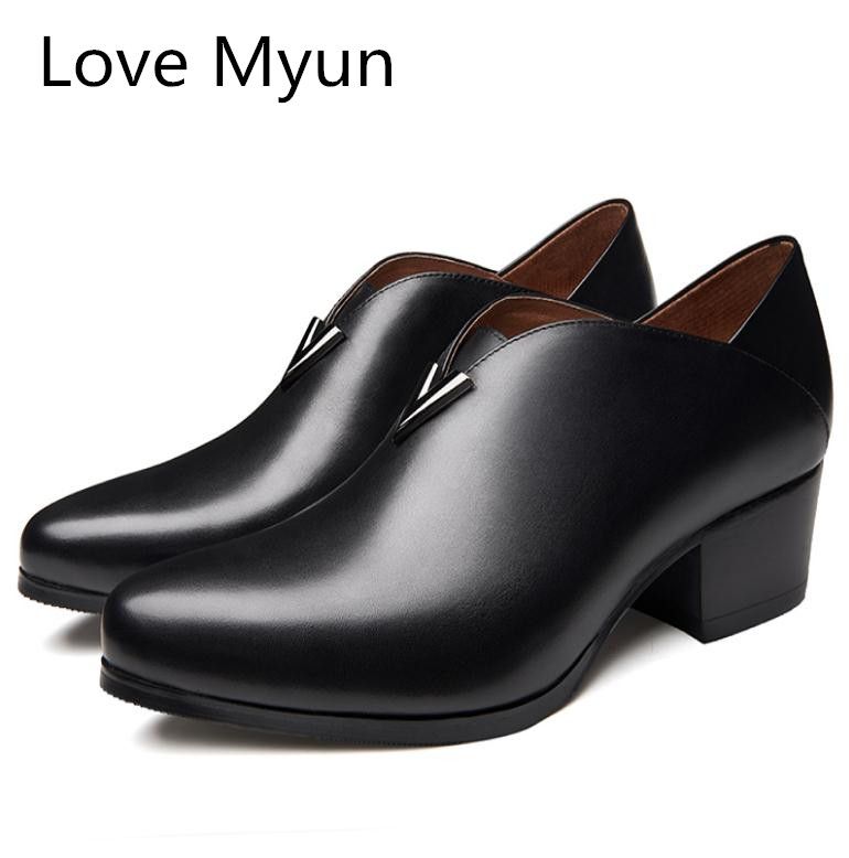 New Mens High Heels Genuine Leather Dress Shoes Men Fashion