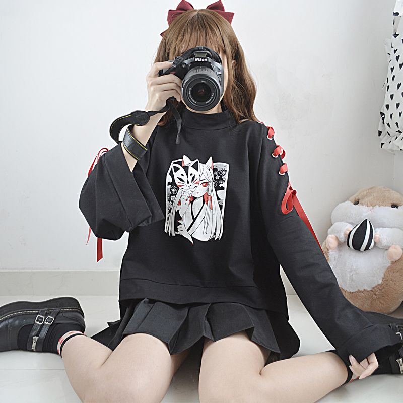 2021 gothic street cool black sweatshirt girl harajuku girls