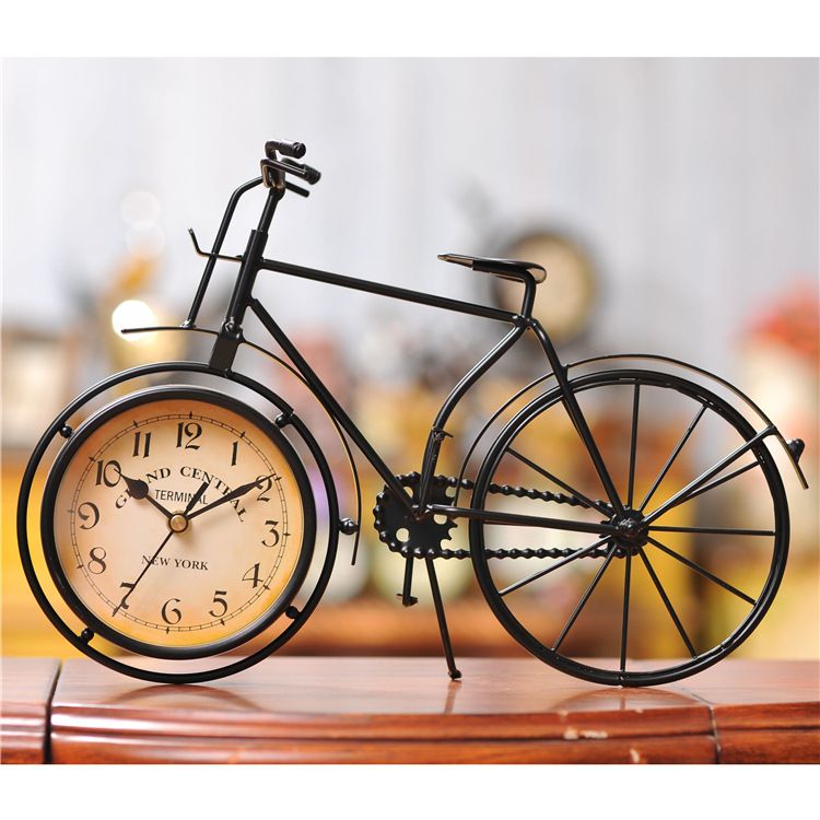 2020 European Pastoral Style Black Bicycle Table Clock Antique