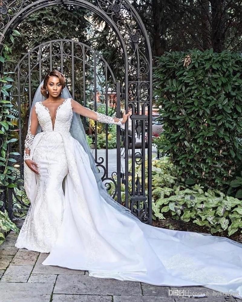 Dubai Arabic African Plus Size Lace Mermaid Wedding Dresses With