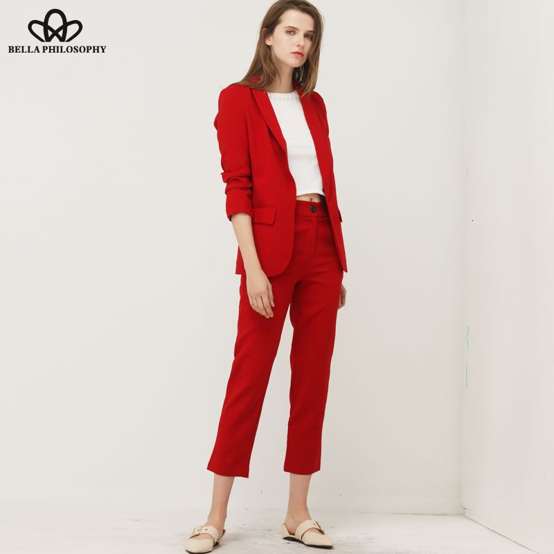 red blazer suit womens
