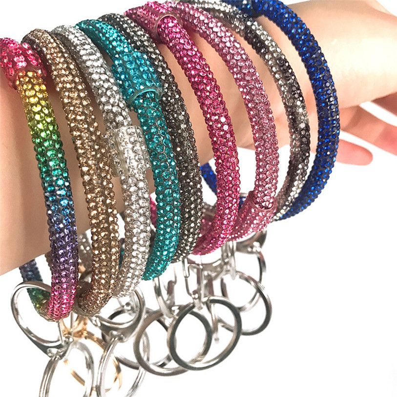 Silicone Rhinestone Keychain Bracelets Women Bling Crystal Bangle Key ...
