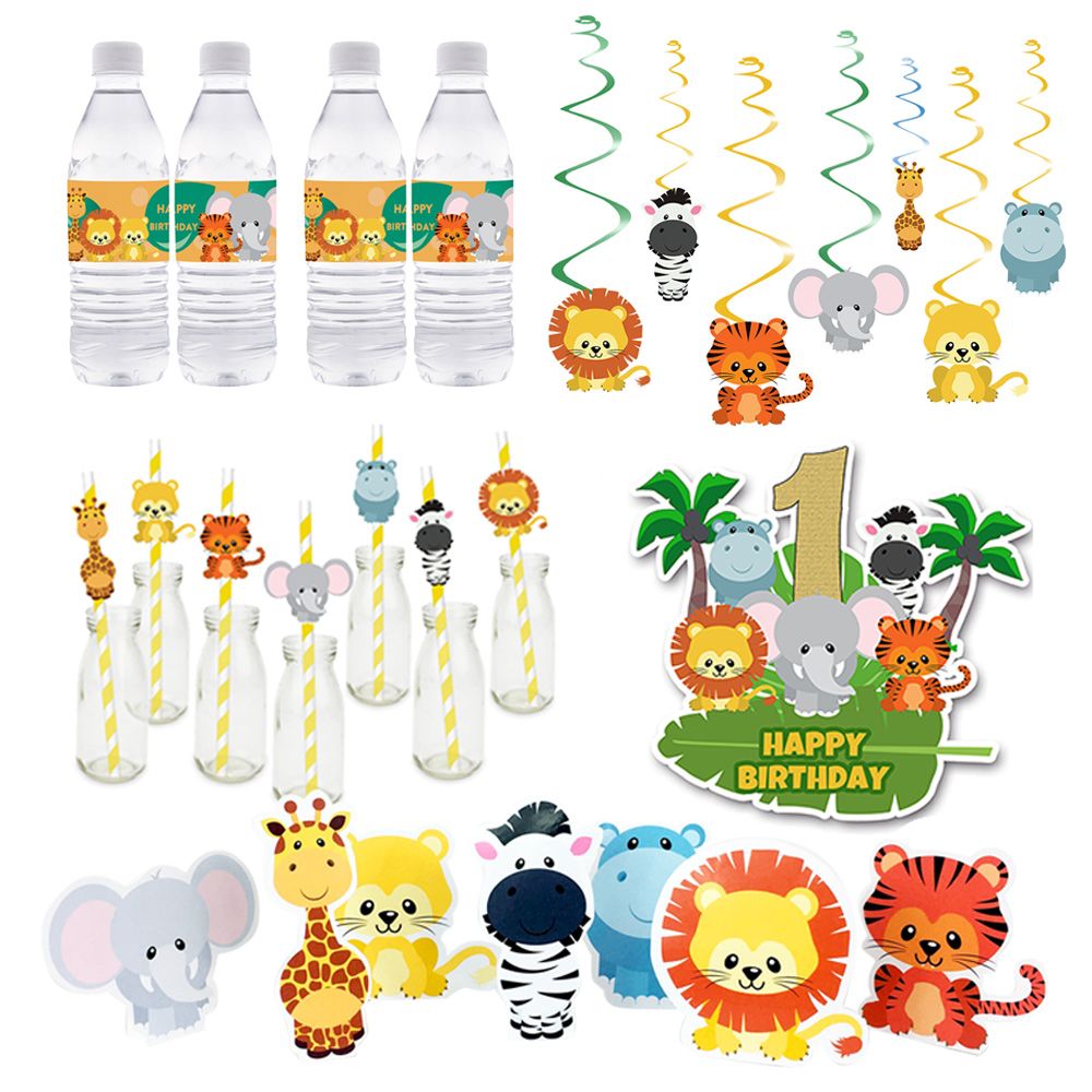 Safari Animals Party Supplies Favor Box Invitation Straw Cake