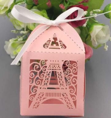 50 Corte Láser Torre Eiffel Caramelo Cajas de Regalo con Cinta de Boda Fiesta Favores