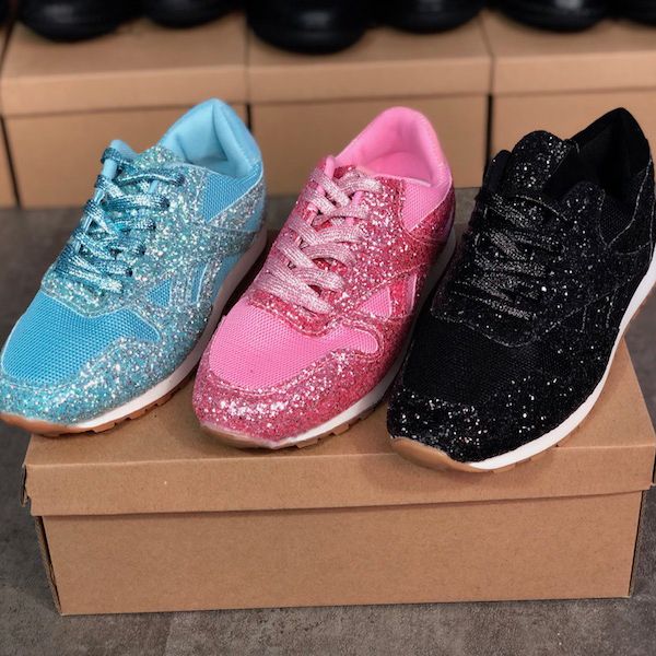 Women's glitter sneakers lace-up rhinestone shiny casual shoes platform  sneakers