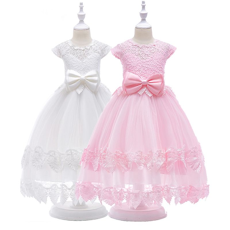 white flower girl dress with pink sash