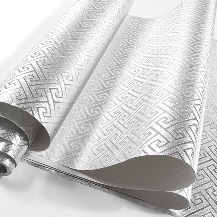 Greek Key Pattern Silver Luxury Wallpaper Home Decor Modern Wall