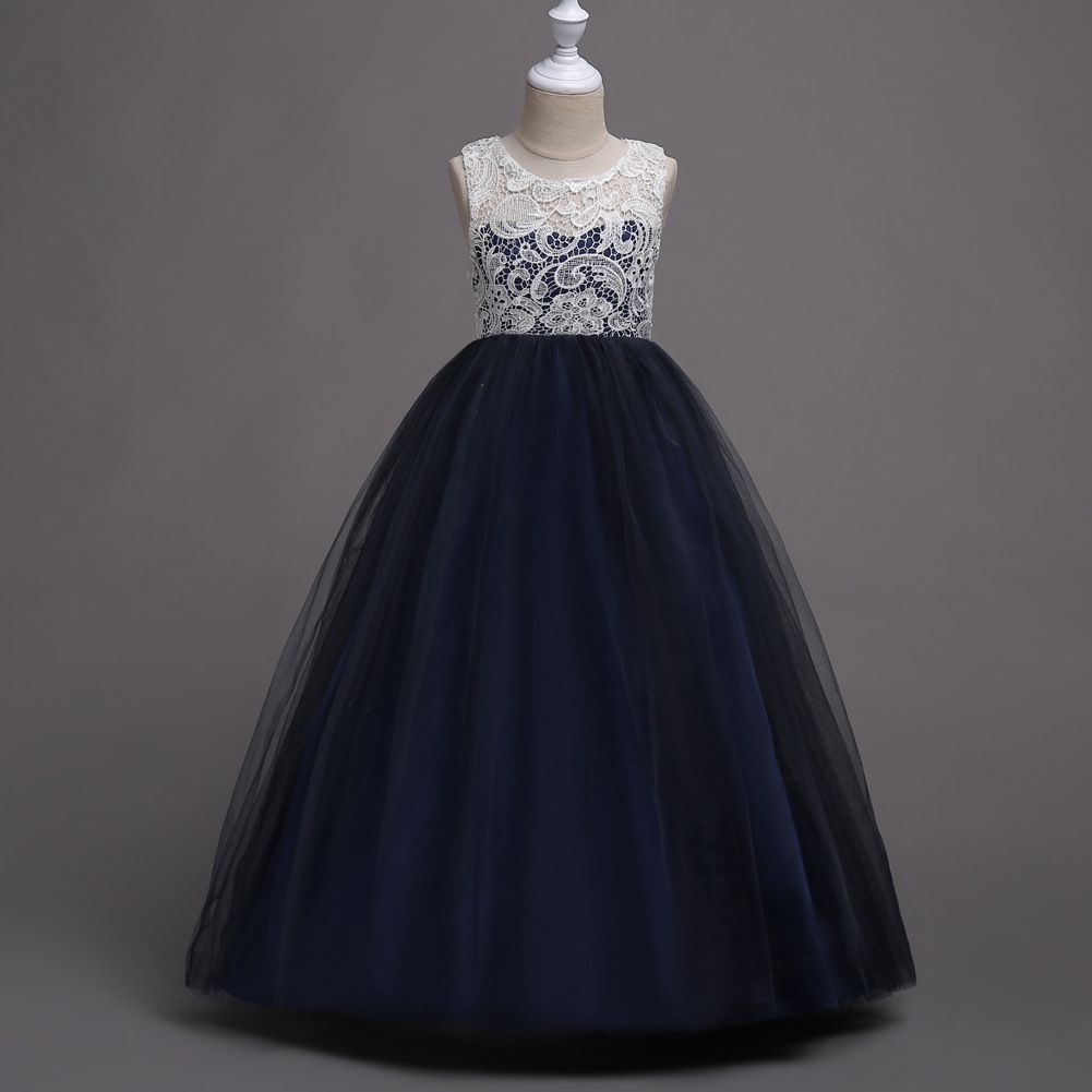 navy tulle flower girl dress