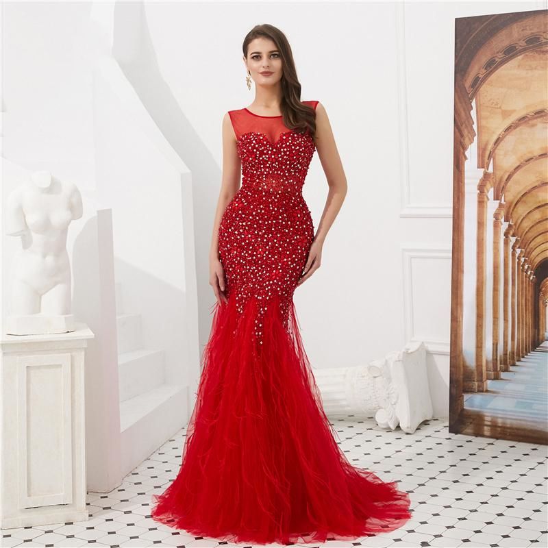 Compra Rojo Una Línea De Perlas Vestidos De Baile Cuello De Joya Vestidos  De Noche De Manga Tres Cuartos Vestido De Fiesta Vestido Formal Barato  Abendkleider Barato | Entrega Rápida Y Calidad 