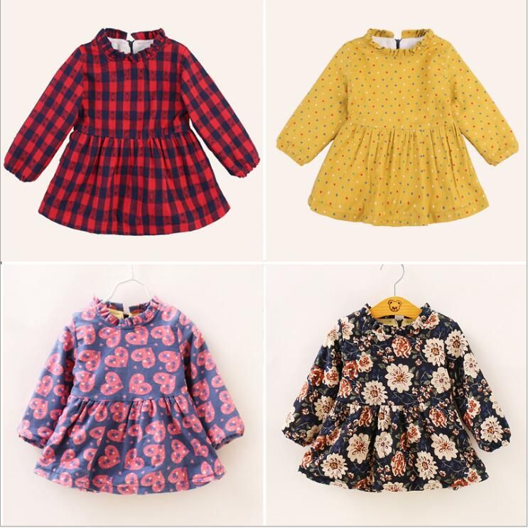 2020 Baby Clothes Girls Plaid Dresses Fleece A Line Dress Kids