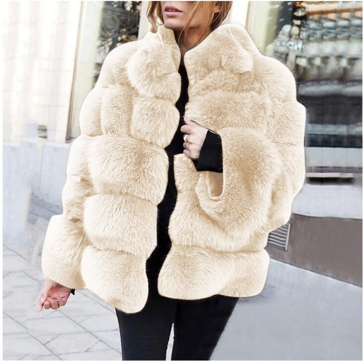 Fashion Artificial Fur Coat Women, White Fake Fur Coat Short Sleeve Long