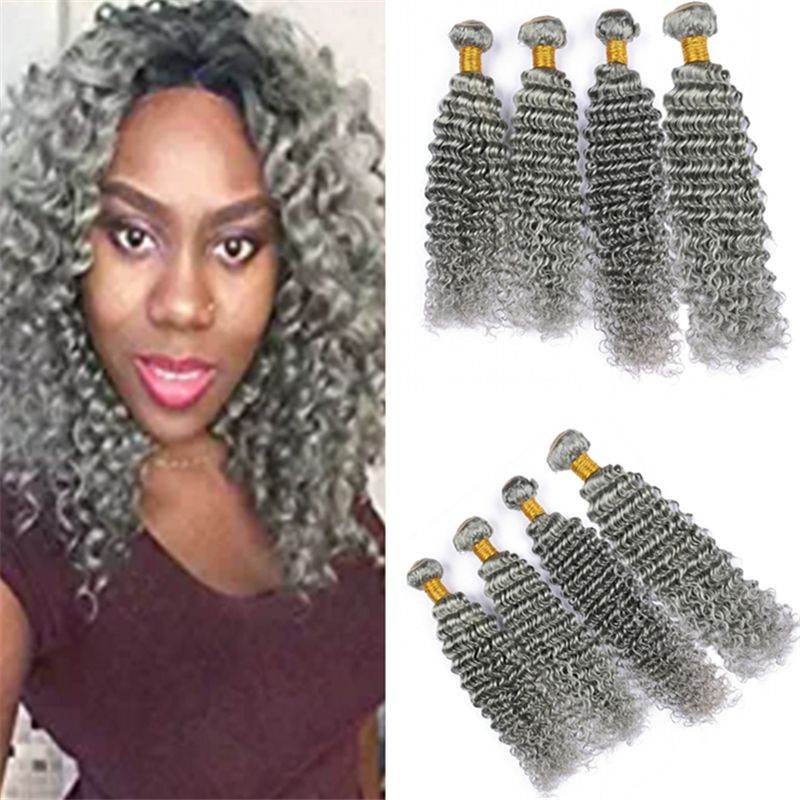 Virgin Peruvian Grey Deep Curly Human Hair 4 Bundles 400g Silver